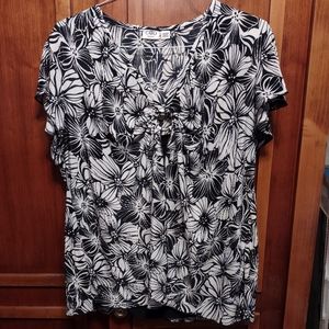Women's black and white floral blouse